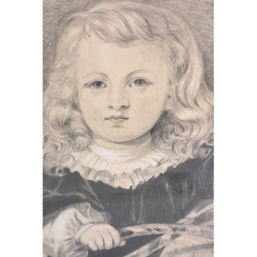 222 - A Framed Pencil and Charcoal Study of a Child, 30x40cms