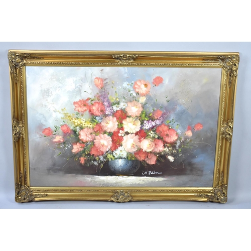 226 - A Large Gilt Framed Oil on Canvas, Vase of Flowers, 90x60cms