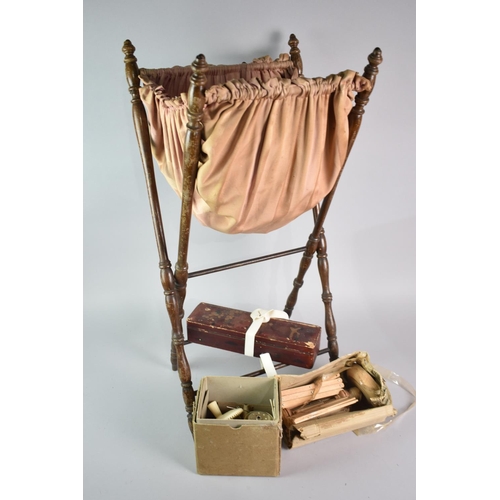 251 - An Edwardian X Frame Sewing Bag with Contents, 72cms High