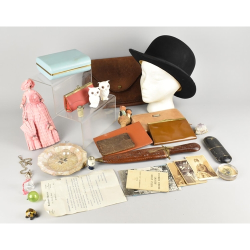 297 - A Collection of Various Vintage and Later Items to Comprise Leather Purses, Porcelain Head Doll, Bow... 