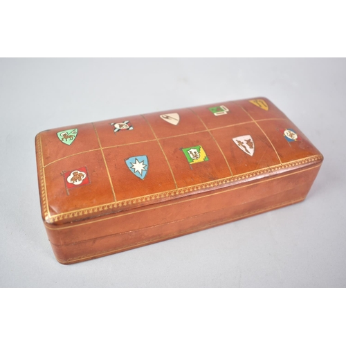 3 - An Italian Tooled Leather Box Containing British and Foreign Coins, Hinged Lid with Armorial Decorat... 