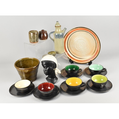 304 - A Collection of Various Ceramics to Comprise Black Ground Two Tone Coffee Set for Six, Studio Potter... 