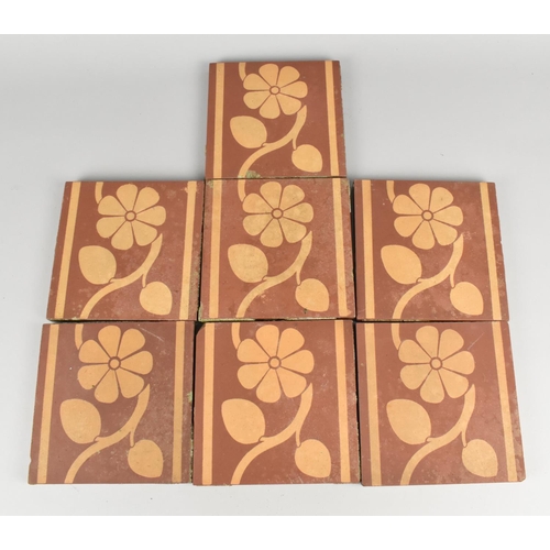 327 - A Set of Seven Late Victorian Terracotta Decorated Tiles, 15cm Square