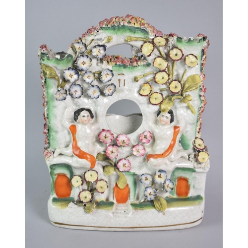 35 - A 19th Century Staffordshire Pocket Watch Holder in the Form of an Architectural Bower with Seated H... 