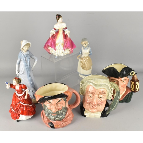 353 - Three Royal Doulton Character Jugs, Falstaff, The Lawyer and Night Watchman Together with Four Ceram... 