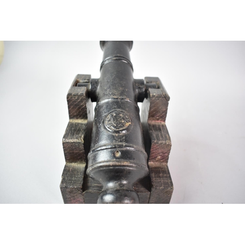 45 - A Heavy Cast Iron Model of a Ships Cannon on Wooden Carriage, 26cms Long