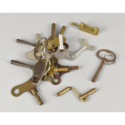 47 - A Collection of Various Mid 20th Century Clock Keys and a Brass Lock