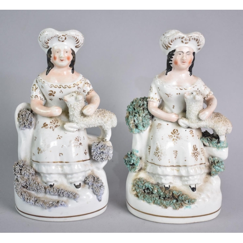 49 - A Pair of Victorian Staffordshire Figures, Seated Young Victoria with Lamb, 15.5cms High