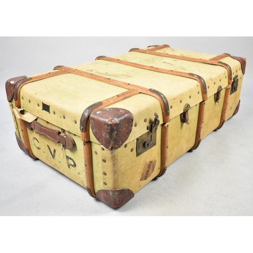 545 - A Canvas and Wooden Travelling Trunk, 92cms Wide