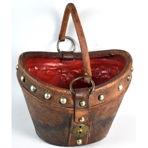 56 - A Late 19th Century Leather Bucket Formed From a Top Hat Case, 34cms Wide