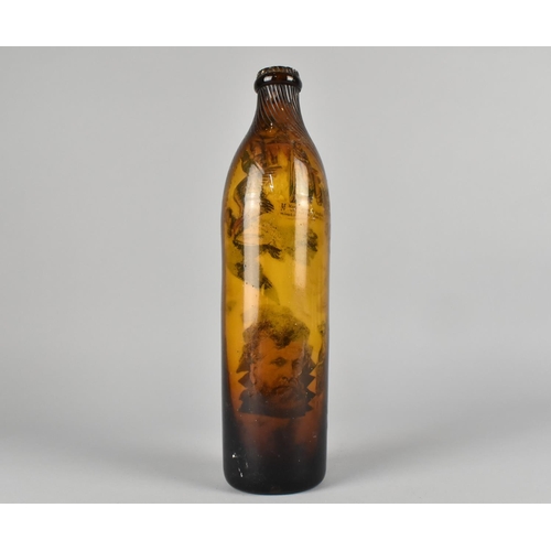 59 - A Victorian Amber Glass Bottle having Internal Decoupage Decoration and Filled with Sand Or Similar,... 