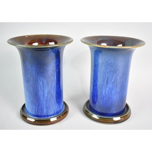 63 - A Pair of Blue Glazed Danesby Ware Vases by Bourne Denby, 15cms High