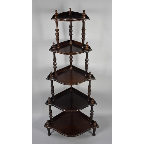 71 - A Reproduction Mahogany Five Tier Serpentine Fronted Whatnot with Turned Supports, 130cms High