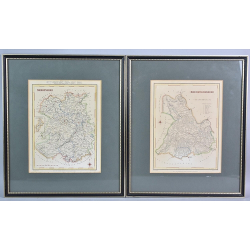 99 - Two Framed Maps, Shropshire and Brecknockshire from Lewis Topographical Dictionary, 17x23cms