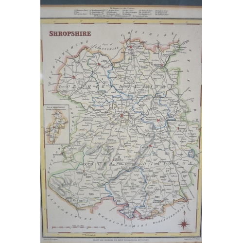 99 - Two Framed Maps, Shropshire and Brecknockshire from Lewis Topographical Dictionary, 17x23cms