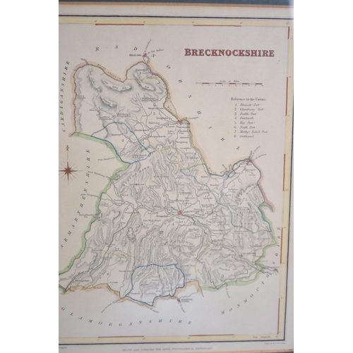 99 - Two Framed Maps, Shropshire and Brecknockshire from Lewis Topographical Dictionary, 17x23cms