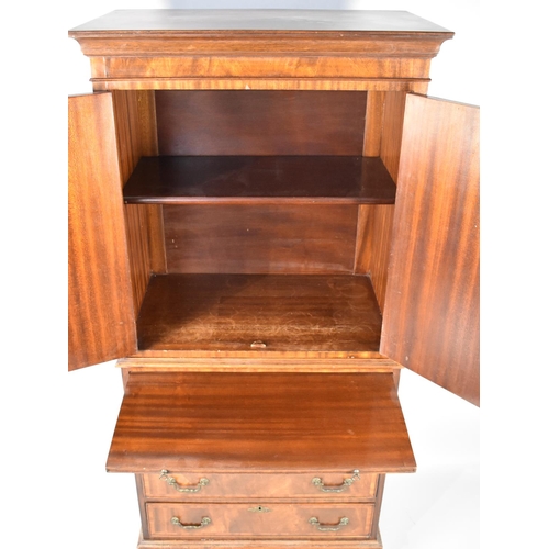 109 - A Reproduction Crossbanded Mahogany Cabinet on Chest, Base Section with Four Graduated Long Drawers ... 