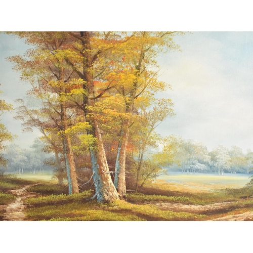 144 - A Large Gilt Framed Oil on Board, Autumn Park Scene, Signed Balla, 60x49cms