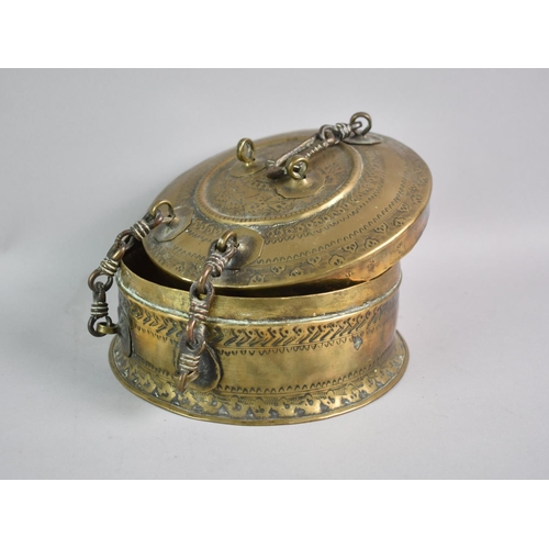 16 - A Late 19th/Early 20th Century Persian Brass Circular Spice Box with Chased Decoration to Body and L... 