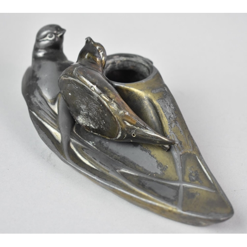 17 - A French Novelty Desktop Inkstand in the Form of Two Swallows, Hinge Requires Repair, 17cms Long