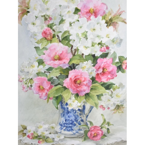 177 - A Large Framed Watercolour, Still Life, Vase of Flowers, Signed Doreen Chiha, 33x48cms