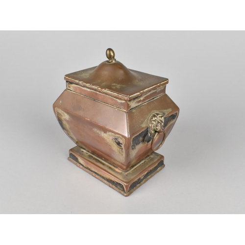 21 - A Mid 19th Century Sheffield Plated Tea Caddy with Lion Mask Ring Carrying Handles, Hinged Lid, 12cm... 