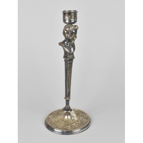 25 - A Late 19th Century Art Nouveau Influenced Silver Plated Candlestick with 