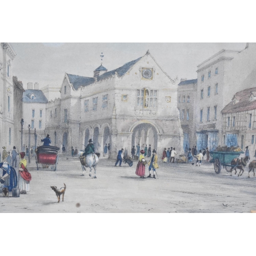 253 - A Hogarth Framed Coloured Engraving, Market Square, County Hall and Corn Exchange, Shrewsbury, Subje... 