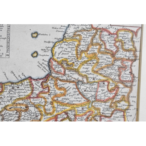 254 - A Hogarth Framed Robert Morden Map of Somersetshire, Subject 20x17cm