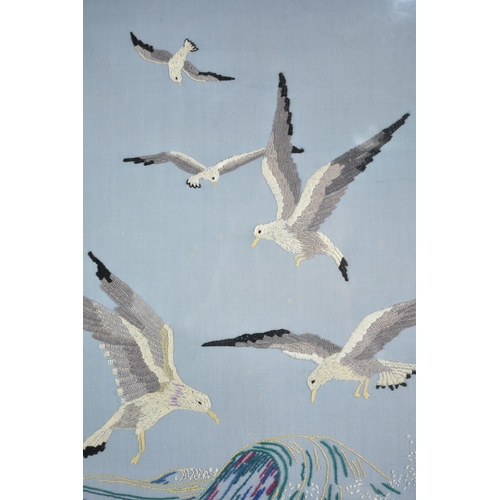 269 - A Framed Needlework, Seagulls and Waves, Subject 40x47cm