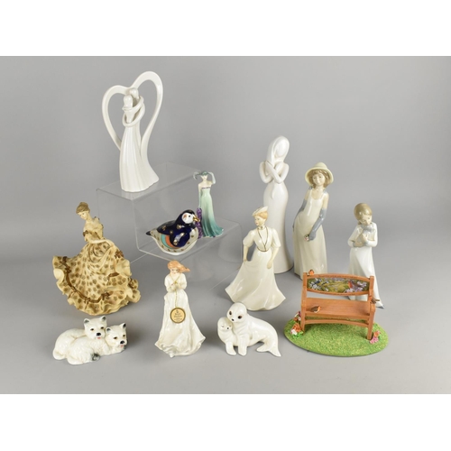 302 - A Collection of Various Ceramic and Resin Ornaments to Comprise Nao Girl, Royal Doulton 'Thank You',... 