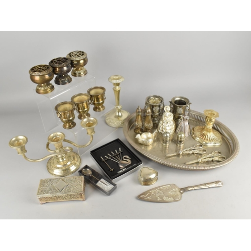 303 - A Collection of Various Silver Plate to Comprise Galleried Tray, Three Branch Candelabra, Candlestic... 