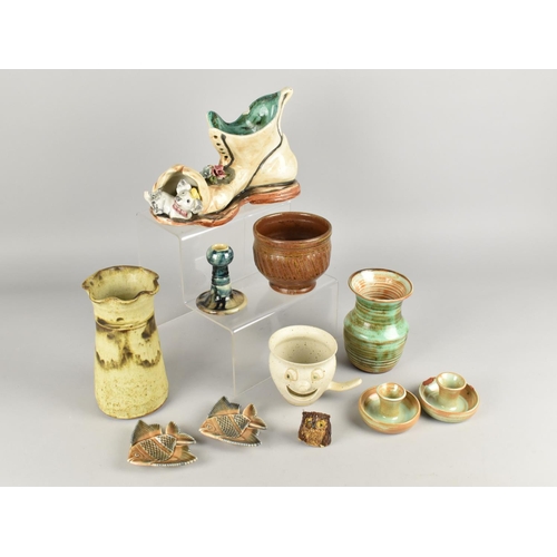 310 - A Collection of Studio and Other Pottery to Comprise Vases, Shoe Ornament, Wade Fish Dishes etc (Var... 