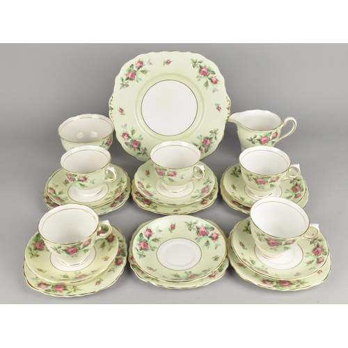 316 - A Colclough Green Ground Rose Decorated Tea Set to Comprise Five Cups, Six Saucers, Six Side Plates,... 