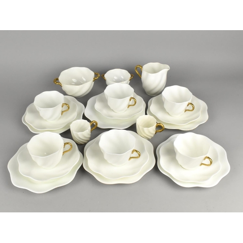 330 - A Late 19th Century Coalport Wrythen Tea Set with Gilt Handles to Comprise Six Cups, Six Saucers, Si... 