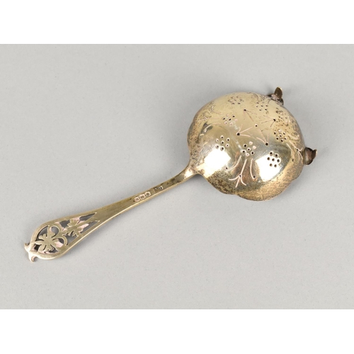 345 - A Silver Tea Straining Spoon by Viner's Ltd (Emile Viner) with Pierced Floral Finial, 14cm Long Toge... 