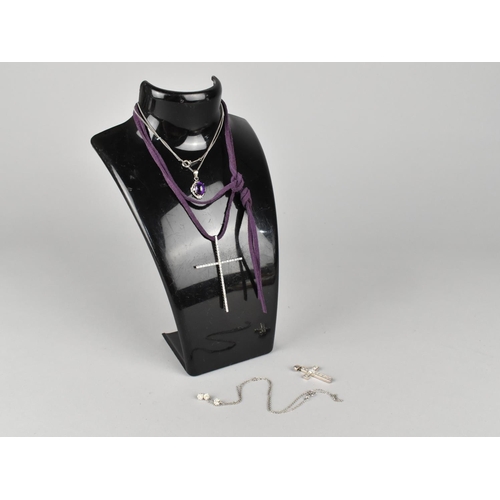 358 - Two Jewelled Silver Crucifix Pendants, Larger Italian Example 55mm Long, together with a Silver and ... 