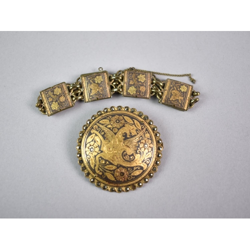 41 - A Mid 20th Century Sectional Damascene Bracelet and Brooch Set