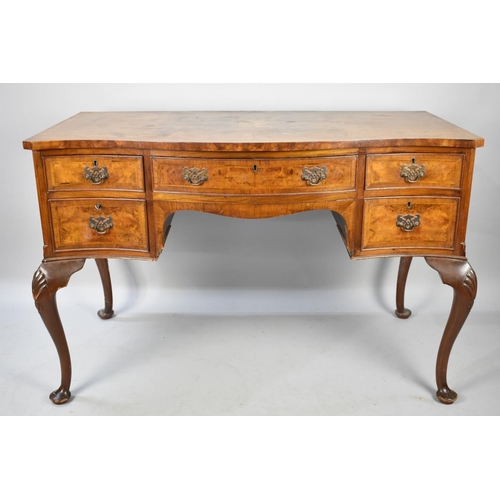 431 - An Edwardian Serpentine Front Ladies Writing Desk with Crossbanded Top, Centre Long Drawer Flanked b... 