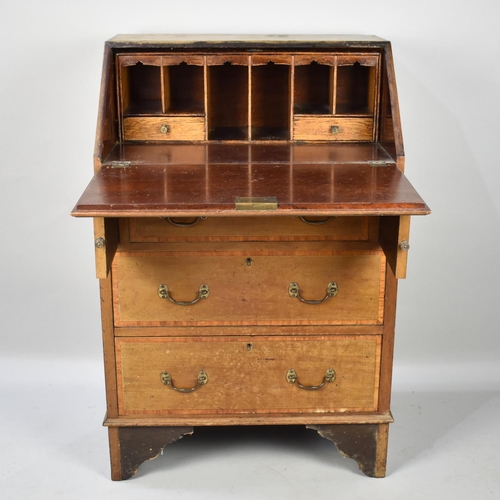 432 - An Edwardian Fall Front Bureau with Shell Inlaid Sloping Lid to Fitted Interior, Three Long Drawers ... 