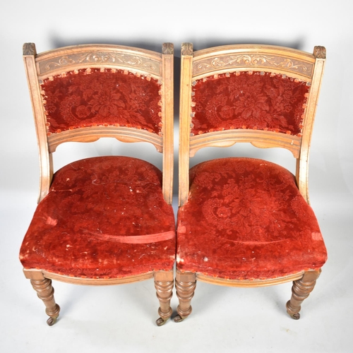 439 - A Set of Four Edwardian Carved Framed Velvet Upholstered Side Chairs for Reupholstery