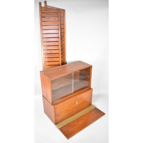 440 - A Mid 20th Century Wall Shelf Unit with Glazed Shelved Cabinet, Record Cabinet and Shelf After Rober... 