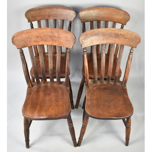 441 - A Set of Four Late 19th Century Kitchen Dining Chairs