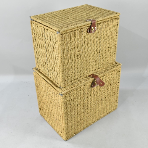 446 - Two Modern Graduated Wicker Storage Boxes with Hinged Lids, Largest 60cms Wide