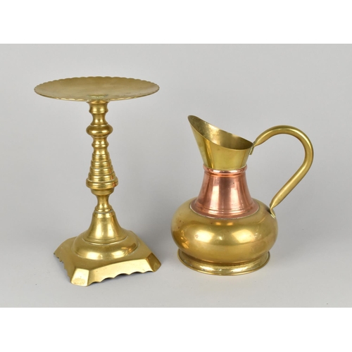 452 - A Brass Circular Topped Kettle Stand and a Copper and Brass Jug