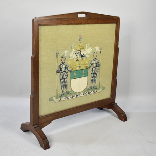 455 - An Art Deco Mahogany Framed Tapestry Fire Screen with Armorial Decoration, 73cms Wide