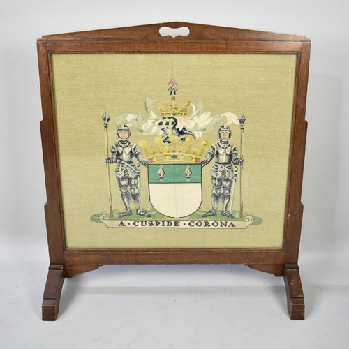 455 - An Art Deco Mahogany Framed Tapestry Fire Screen with Armorial Decoration, 73cms Wide