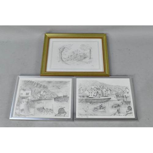 462 - Two Framed Prints, Polperro Harbour and Watch House together with Pencil Sketch of Church and Waterm... 