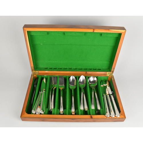 49 - A Mixed Specimen Burr Wood Canteen Box Containing Oneida Stainless Steel Cutlery