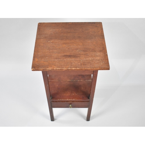 62 - An Edwardian Square Topped Occasional Table with Base Drawer, 40cms Square and 70cms High